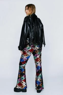 Sequin Pants Premium Diamond Motif Sequin Flared Pants -Christmas Sales womens multi premium diamond motif sequin flared pants 2