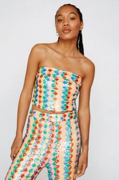 Tops Premium Zig Zag Sequin Bustier Top -Christmas Sales womens multi premium zig zag sequin bustier top 3