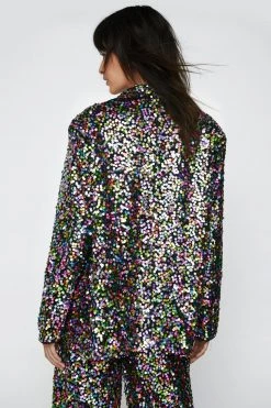Party Outfits Rainbow Sequin Oversized Blazer 14 Party Outfits Rainbow Sequin Oversized Blazer -Christmas Sales womens multi rainbow sequin oversized blazer 2