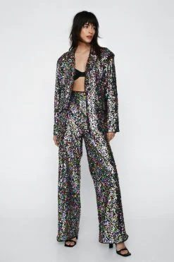 Party Outfits Rainbow Sequin Oversized Blazer
