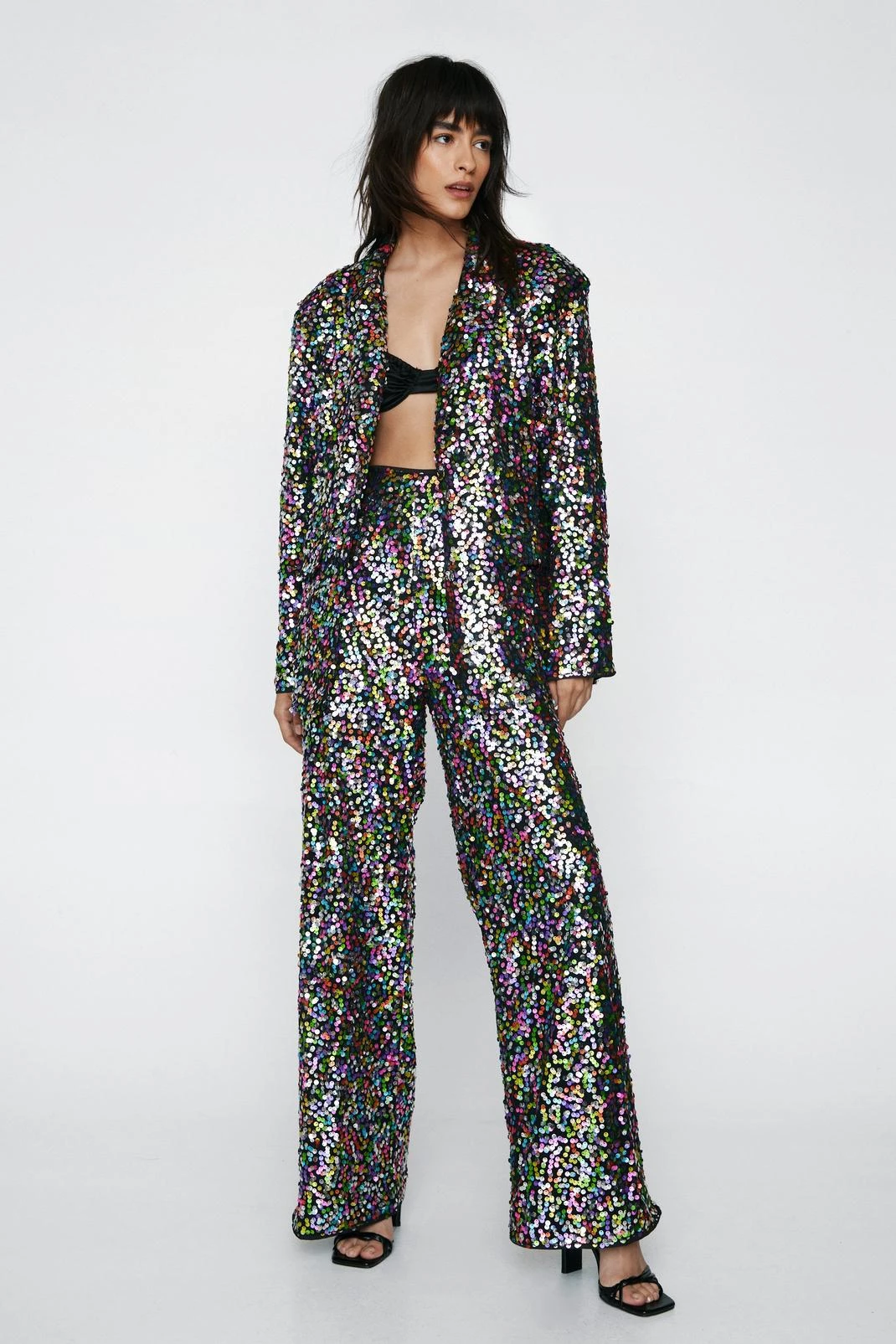 Party Outfits Rainbow Sequin Oversized Blazer 3 Party Outfits Rainbow Sequin Oversized Blazer