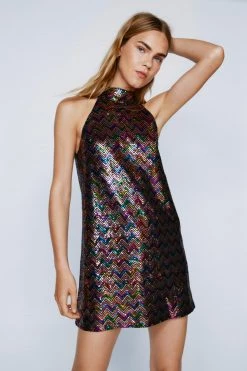 Sequin Dresses Sequin Halter Neck Mini Dress 7 Sequin Dresses Sequin Halter Neck Mini Dress -Christmas Sales womens multi sequin halter neck mini dress 1