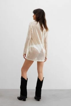 Shift Dresses Sheer Sequin Detail Mini Shift Dress -Christmas Sales womens off20white sheer sequin detail mini shift dress 5