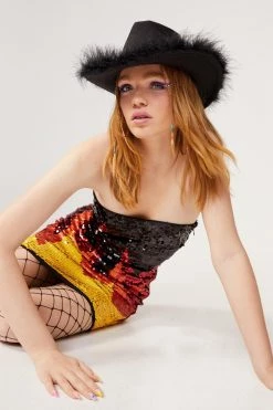 Christmas Sales -Christmas Sales womens orange flame sequin bandeau bodycon dress 1