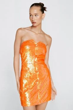Sequin Dresses Sequin Tailored Bandeau Mini Dress 12 Sequin Dresses Sequin Tailored Bandeau Mini Dress -Christmas Sales womens orange sequin tailored bandeau mini dress