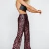 Party Outfits Abstract Animal Sequin Disco Flared Pants -Christmas Sales womens pink abstract animal sequin disco flared pants