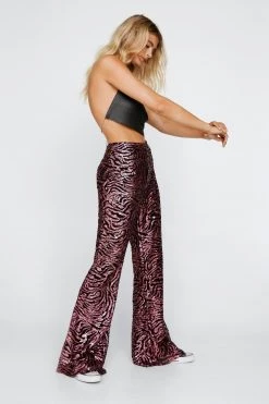 Party Outfits Abstract Animal Sequin Disco Flared Pants