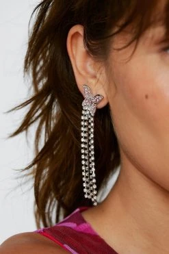 Make Your Move! 60% Off Party! Butterfly Diamante Drop Earrings -Christmas Sales womens pink butterfly diamante drop earrings 3