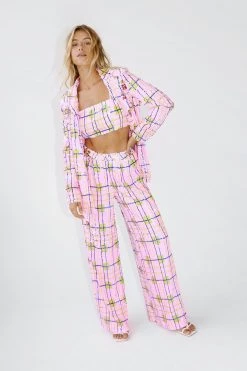 Two Piece Sets Check Sequin Single Breasted Blazer