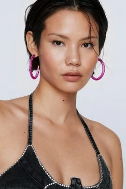 Accessories Crystal Embellished Hoop Earrings