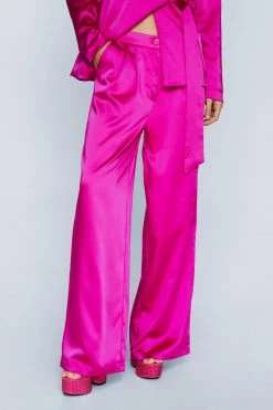 Christmas Sales -Christmas Sales womens pink draped satin tailored pants 1