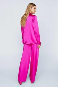 Party Outfits Draped Satin Tailored Pants -Christmas Sales womens pink draped satin tailored pants 2