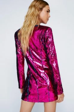 Sequin Dresses Premium Plunge Sequin Mini Dress -Christmas Sales womens pink premium plunge sequin mini dress 2
