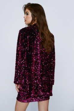 Two Piece Sets Premium Velvet Sequin Tailored Blazer -Christmas Sales womens pink premium velvet sequin tailored blazer 5