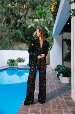 Party Outfits Rainbow Sequin Wide Leg Pants -Christmas Sales womens pink rainbow sequin wide leg pants 1