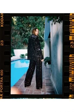 Party Outfits Rainbow Sequin Wide Leg Pants -Christmas Sales womens pink rainbow sequin wide leg pants 2