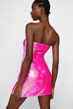 Sequin Dresses Sequin Tailored Bandeau Mini Dress 11 Sequin Dresses Sequin Tailored Bandeau Mini Dress -Christmas Sales womens pink sequin tailored bandeau mini dress 2