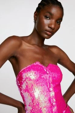 Christmas Sales -Christmas Sales womens pink sequin tailored bandeau mini dress 4