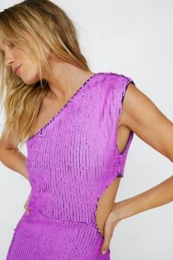 Sequin Dresses One Shoulder Open Back Midi Sequin Dress