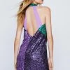 Shift Dresses Sequin Color Block Halterneck Mini Dress -Christmas Sales womens purple sequin color block halterneck mini dress