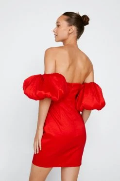Formal Wear Bardot Taffeta Mini Dress -Christmas Sales womens red bardot taffeta mini dress 2