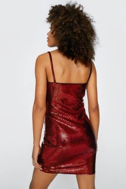 Sequin Dresses Sequin Strappy Bodycon Mini Dress -Christmas Sales womens red sequin strappy bodycon mini dress 5