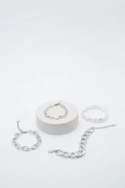 Jewelry Chunky Chain And Pearl Bracelet Set -Christmas Sales womens silver chunky chain and pearl bracelet set 1