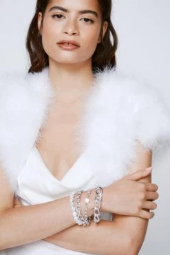 Jewelry Chunky Chain And Pearl Bracelet Set -Christmas Sales womens silver chunky chain and pearl bracelet set 3