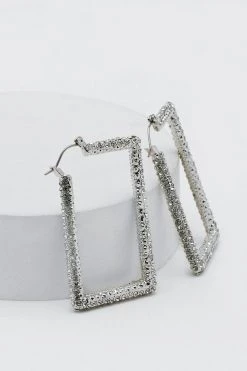 Make Your Move! 60% Off Party! Diamante Square Hoop Earrings -Christmas Sales womens silver diamante square hoop earrings 2