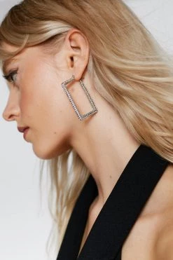 Make Your Move! 60% Off Party! Diamante Square Hoop Earrings -Christmas Sales womens silver diamante square hoop earrings 3