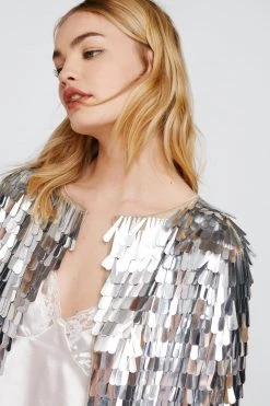 Going Out Jackets Embellished Sequin Collarless Jacket
