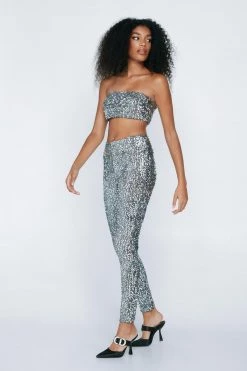 Party Outfits Full Sequin Legging -Christmas Sales womens silver full sequin legging 1 1