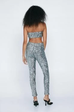 Party Outfits Full Sequin Legging -Christmas Sales womens silver full sequin legging 1 2