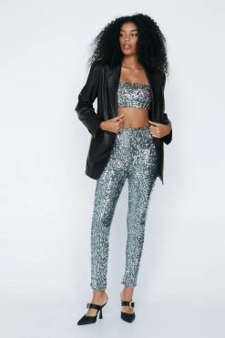 Party Outfits Full Sequin Legging -Christmas Sales womens silver full sequin legging 1 3