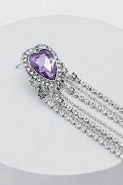 Party Outfits Gemstone Heart Diamante Statement Earrings -Christmas Sales womens silver gemstone heart diamante statement earrings 2