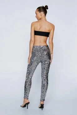 Petite Pants Petite All-Over Sequin Leggings -Christmas Sales womens silver petite all over sequin leggings 2