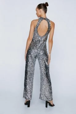 Going Out Jumpsuits Petite High Neck Sequin Jumpsuit