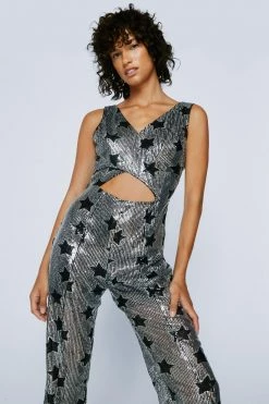 Going Out Jumpsuits Petite Star Sequin Cut Out Jumpsuit