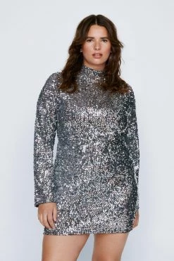 Dresses Plus Size Sequin Long Sleeve Mini Dress