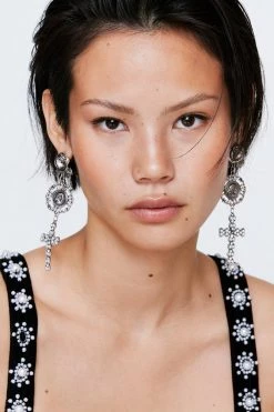 Jewelry Rose And Cross Drop Earrings