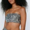 Party Outfits Sequin Bandeau Crop Top -Christmas Sales womens silver20grey sequin bandeau crop top