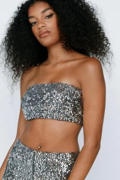 Party Outfits Sequin Bandeau Crop Top