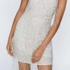 Sequin Dresses Bandeau Fringe Mini Dress -Christmas Sales womens white bandeau fringe mini dress