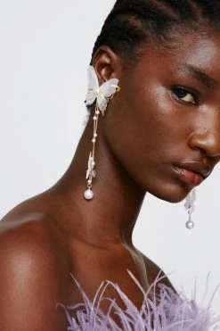 Formal Wear Butterfly Drop Pearl Earrings