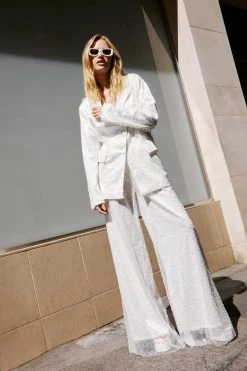 Two Piece Sets Hand Beaded Tailored Longline Blazer -Christmas Sales womens white hand beaded tailored longline blazer 2