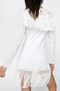Shift Dresses Lace And Fringe Mini Dress -Christmas Sales womens white lace and fringe mini dress 2