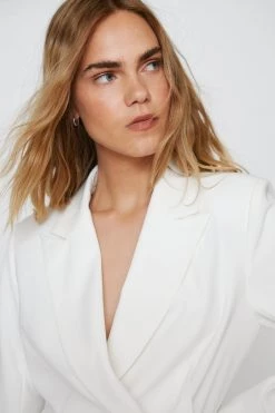 Bodycon Dresses Premium Feather Trimmed Blazer Dress -Christmas Sales womens white premium feather trimmed blazer dress 4