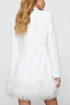 Bodycon Dresses Premium Feather Trimmed Blazer Dress -Christmas Sales womens white premium feather trimmed blazer dress 5