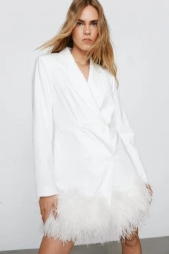 Bodycon Dresses Premium Feather Trimmed Blazer Dress -Christmas Sales womens white premium feather trimmed blazer dress 6