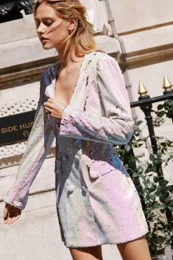 Sequin Dresses Premium Plunge Sequin Mini Dress -Christmas Sales womens white premium plunge sequin mini dress 1